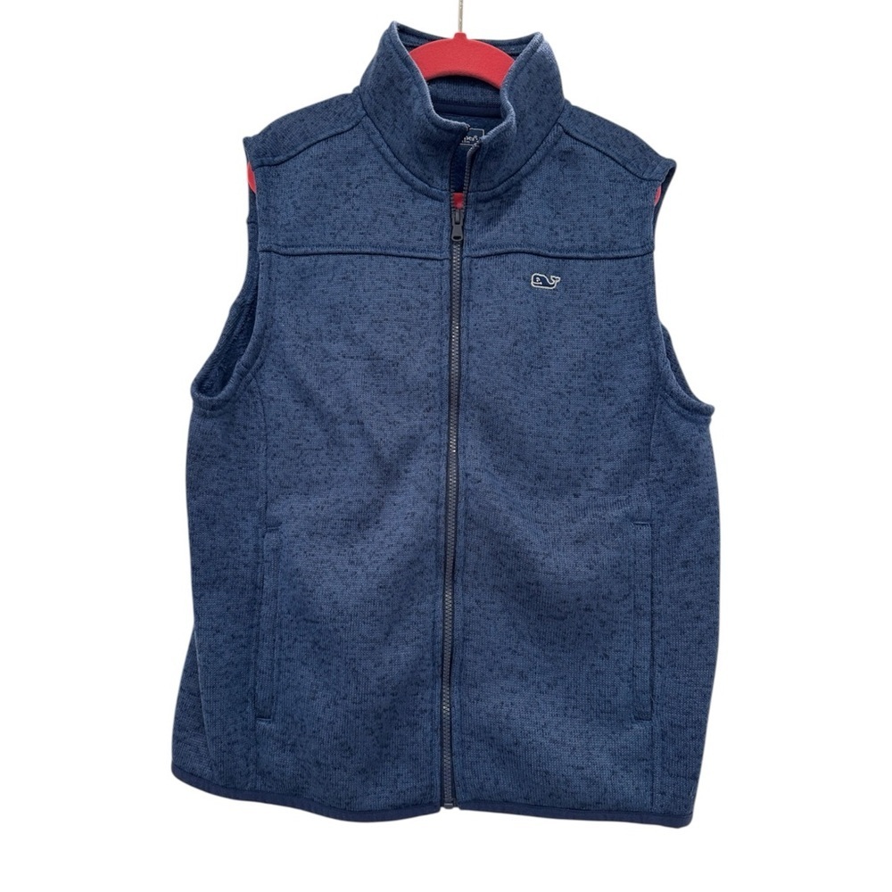 LA1. Vineyard Vines Boy’s Navy Blue Heathered Fleece Zip Vest
